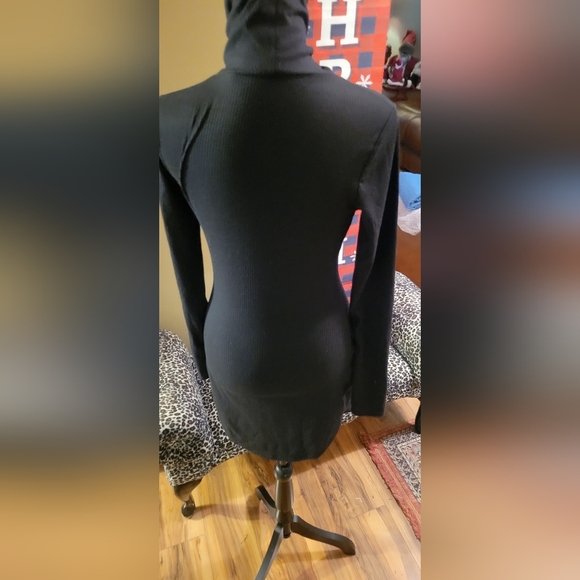 TOBI Black Ribbed Turtleneck Mini Dress, Size Small - Picture 4 of 7